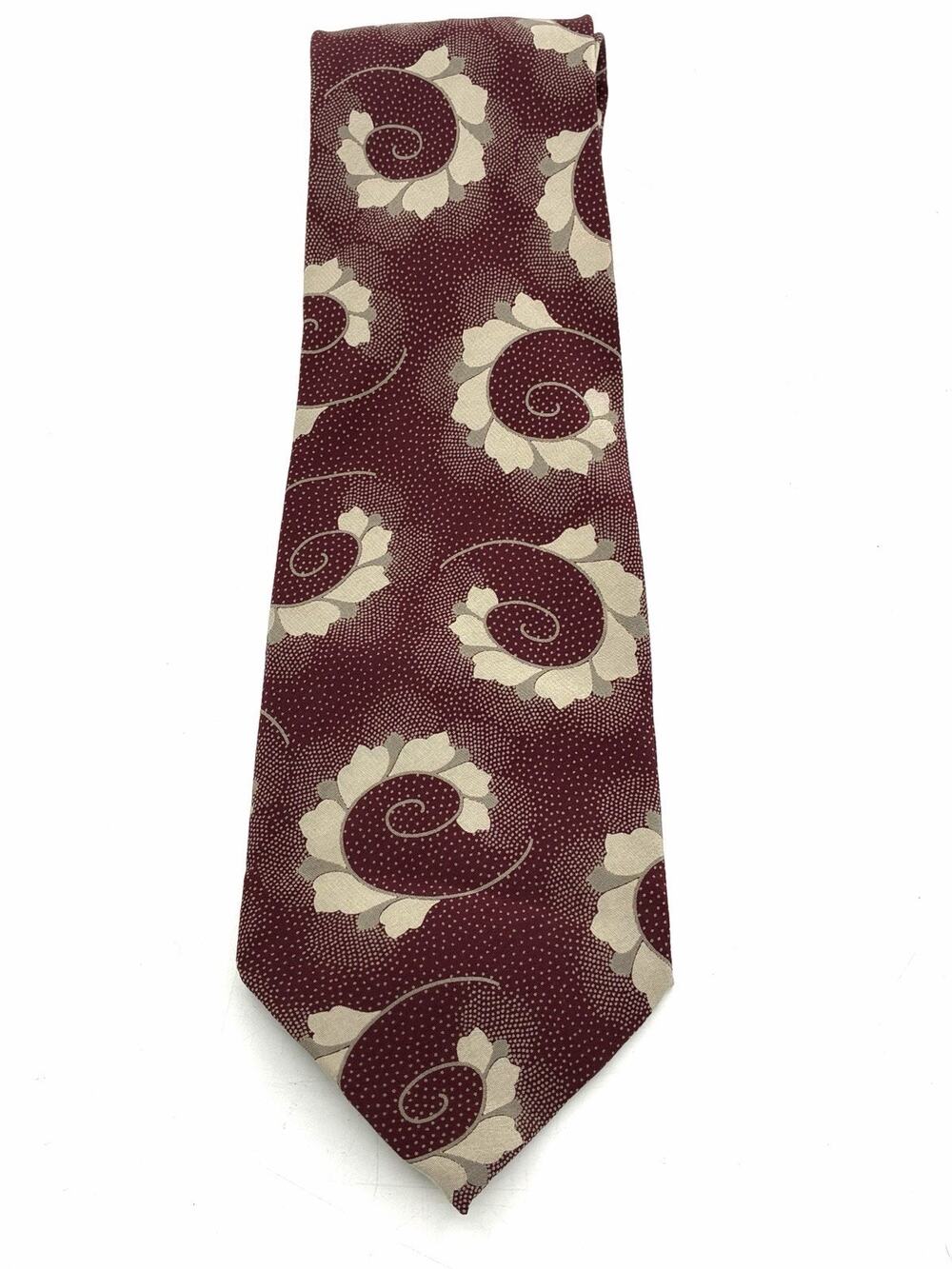 Vintage Robert Stewart 100% Silk Tie Burgundy Cream Abstract Scroll Necktie